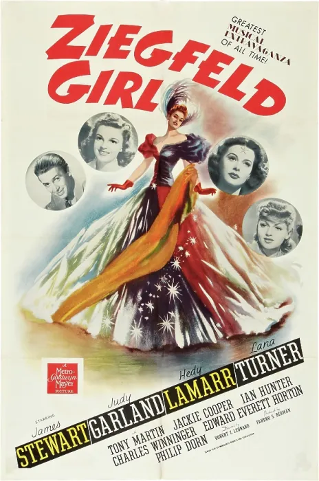 Framed Print : ZIEGFELD GIRL, US poster art, from left: James Stewart, Judy Garland, Hedy Lamarr, Lana Turner, 1941