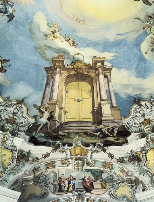 Framed Print : ZIMMERMANN, Johann Baptist (1680-1758); ZIMMERMANN, Dominikus (1685-1766). Pilgrimage Church of Wies. 1745-1754. GERMANY. Wies. Pilgrimage Church