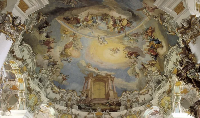 Framed Print : ZIMMERMANN, Johann Baptist (1680-1758); ZIMMERMANN, Dominikus (1685-1766). Pilgrimage Church of Wies. 1745-1754. GERMANY. Wies. Pilgrimage Church