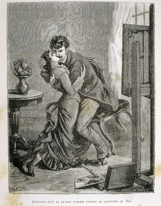Framed Print : ZOLA, mile (1840-1902). Illustration of Emile Zola's novel 'Therese Rampin' (Paris, 1883). Engraving. SPAIN. Barcelona