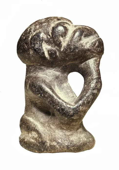 Framed Print : Zoomorph as primate. Art of the Mende ethnic group of Sierra Leone. African art. Sculpture on rock. Private Collection. Proc: SIERRA LEONE