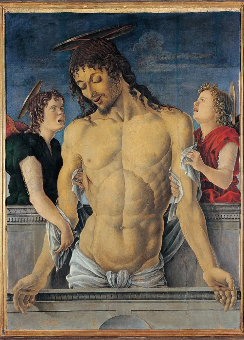 Framed Print : Zoppo Marco, Dead Christ Supported by Two Angels - Piet, 15th Century, panel, Italy, Marche, Pesaro, Civic Museum (157799) Everett CollectionMondadori Portfolio**US SALES ONLY**