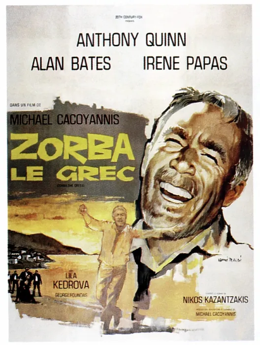 Framed Print : ZORBA THE GREEK, (aka ZORBA LE GREC), Anthony Quinn on French poster art, 1964