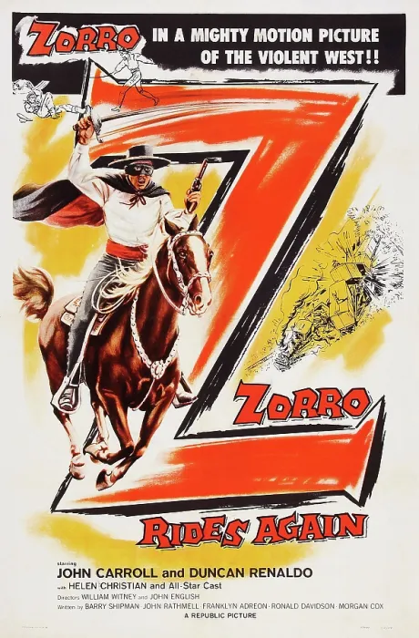 Framed Print : ZORRO RIDES AGAIN, John Carroll on poster art, 1937 Framed Print : ZORRO RIDES AGAIN, John Carroll on poster art, 1937