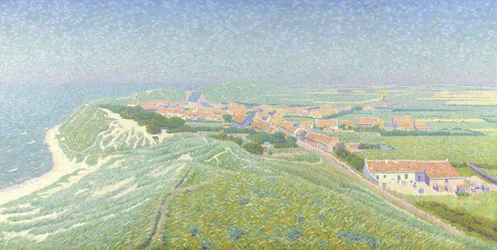 Framed Print : Zoutelande on the Island of Walcheren, by Ferdinand Hart Nibbrig, c. 1900-12, Dutch oil painting. Post impressionists landscape painted in pointillist technique (BSLOC_2016_2_155)