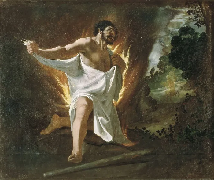 Framed Print : ZURBARAN, Francisco de (1598-1664). Hercules Tearing the Burning Robe. ca. 1634. Scene from a series of 'The Labours of Hercules'