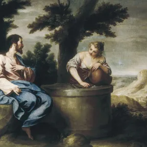 CANO, Alonso (1601-1667). Jesus and the Samaritan Woman. 1650s. Baroque art. Oil on canvas. SPAIN. Madrid. St. Fernando Royal Academy Museum
