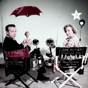 YOU CAN'T RUN AWAY FROM IT, from left, spouses Dick Powell (producer and director) and June Allyson (star), hamming it up on-set, 1955