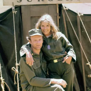 MASH, (aka M*A*S*H), from left: Larry Linville, Loretta Swit, in front of Surgery Tent, 1972-1983