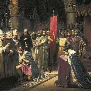 MAUZAISSE, Jean Baptiste (1784-1844). King Louis VII takes the Oriflamme at Saint-Denis, 1147. 1840. Second Crusade