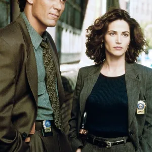 NYPD BLUE, from left, Jimmy Smits, Kim Delaney, 1993-2005 (1995 photo)