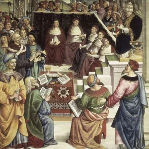 PINTURICCHIO, Bernardino di Betto, called Il (1454-1513). Piccolomini Library. 1502-1508. ITALY. Siena. Cathedral. Pope Pius II chairing a concile. Renaissance art. Quattrocento
