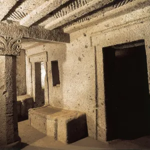 Tomb of the Capitals. 4th c. BC. ITALY. Cerveteri. Banditaccia Necropolis. Etruscan art. Architecture. AISA/Everett Collection**US SALES ONLY**