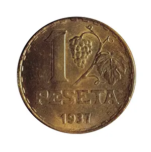 Coin Prints: 1 peseta coin (Spain, 1937). SPAIN
