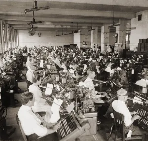 Automation Prints: 100 workers setting type on monotype machines