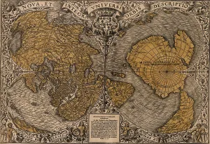 Ptolemy Prints: 1531 world map showing Northern and Southern Hemispheres by Frenchman Oronce Fine (1494-1555)