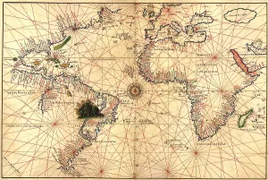 New World Prints: 1544 nautical map of the Atlantic Ocean
