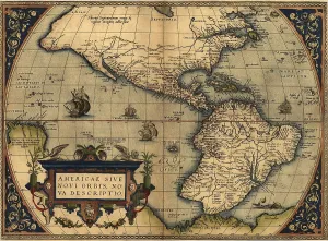 South America Prints: 1570 map of the Western Hemisphere. From Abraham Ortelius, Theatrvm orbis terrarvm