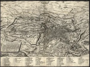 Vatican Prints: 1575 view of Rome, showing major ancient and Renaissance monuments