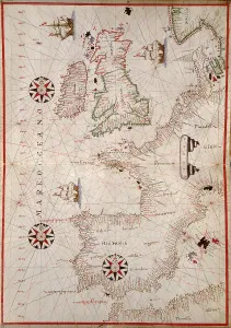 Scandinavia Prints: 1590 nautical map of wesern Europe