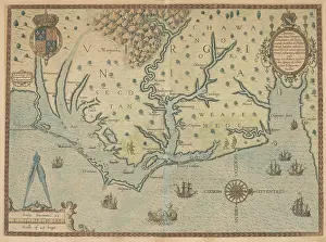 Ships Prints: A 1595 map of the coast of Virginia and present-day North Carolina