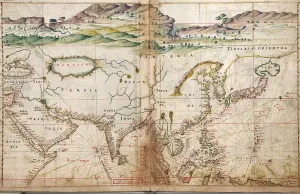 Coasts Prints: 1630 Portuguese maps, showing details of Asian coastal forts and cities