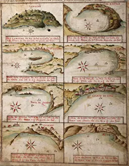 New Spain Prints: 1630 views of ports of Peru and Chile, including Lima, Peru and Concepcion, Chile