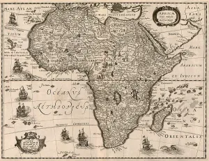 Continent Prints: 1640 map of Africa showing geographic and cultural places