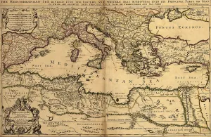 Malta Prints: 1685 map of the Mediterranean Sea and coastal lands