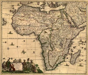 Morocco Prints: 1688 map of Africa, densely filled with place names and key regions