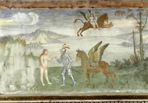 16thC frescoes from Palazzo Besta, by 16C Anonymous artist, 1550, 16th Century, fresco, - Italy, Lombardy, Sondrio, Teglio, Palazzo Besta, Hall of the Creation. Full view