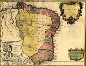 Brazil Prints: 1719 map of Brazil, showing geographic definition on the coast