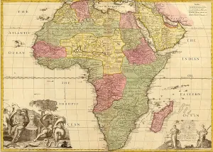 Arabia Prints: 1725 English map of Africa identifying kingdoms and within the large regions Barbary