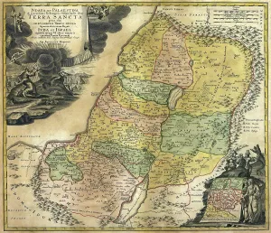 Moses Prints: 1748 map of Palestine showing land divisions based on the Twelve Tribes of Israel