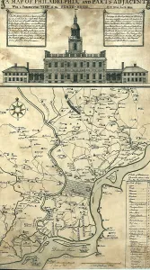 New World Prints: 1752 map of Philadelphia, Pennsylvania, the Delaware River, and regional settlements
