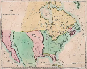 New Spain Prints: 1803 map of North American showing the major divisions by European national possession