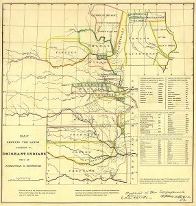 Oklahoma Prints: 1836 Map showing the Indian Territories (now Oklahoma) assigned to displaced Eastern Indians tribes; Cherokees