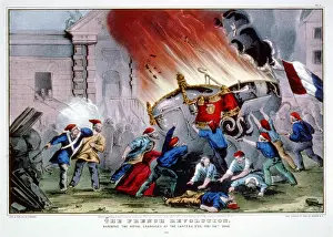1848 Prints: 1848, The French revolution: burning the royal carriages at the Chateau d'Eu