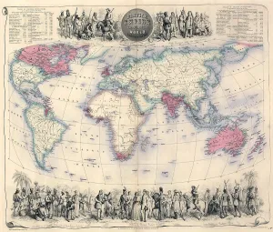 Colonies Prints: 1850's map of the British Empire throughout the world
