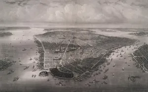Harbors Prints: 1851 bird's eye view of New-York