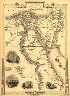 Giza Prints: 1851 map of Egypt with engravings of the Cairo