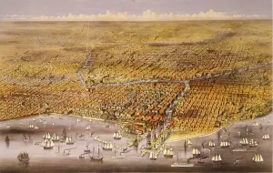 Lake Michigan Prints: 1874 view of the city of Chicago showing the waterfront on Lake Michigan