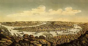 Pittsburgh Prints: 1874 view of Pittsburgh, Pennsylvania at the confluence of the Monongahela and Allegheny Rivers