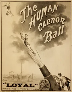 Trapeze Prints: 1879 Circus Poster for Human Cannonball aerial acrobatic act