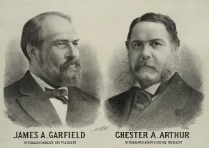 1880 Republican campaign poster with portraits of James A. Garfield, Republican candidate for president, and Chester A. Arthur for vice president