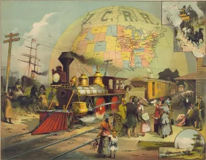 Progress Prints: 1882 poster for the Illinois Central Railroad shows passengers waiting for their train