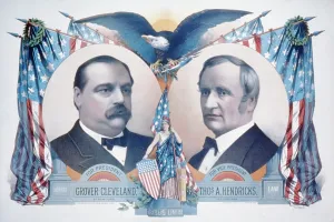 Images Dated 27th October 2008: 1884 Democratic campaign poster with portraits of Grover Cleveland and Thomas A. Hendricks