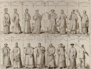 18th century European engraving depicting Chinese men and women of various social classes