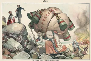 Pogroms Prints: 1904 cartoon depicting President Theodore Roosevelt appealing the Russia Czar Nicolas II to end oppression of Russian