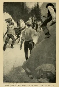 1860 Prints: 1907 illustration of Plummer's men holding up the Bannack Stage